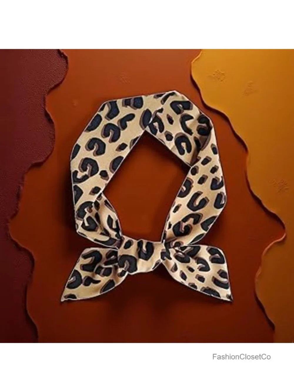 Set of 2 Leopard Print Neck Scarf Hair Accessory Purse Scarf Chiffon